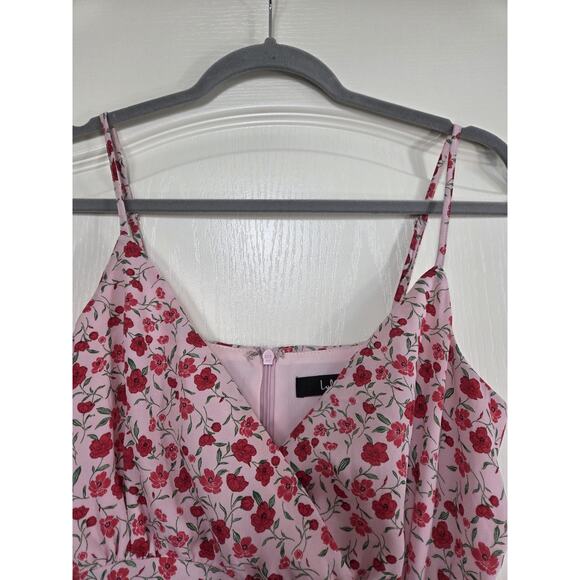 Lulus Reason For Romance Pink Floral Surplice Ruffled Midi Dress, Size Small - Picture 5 of 14
